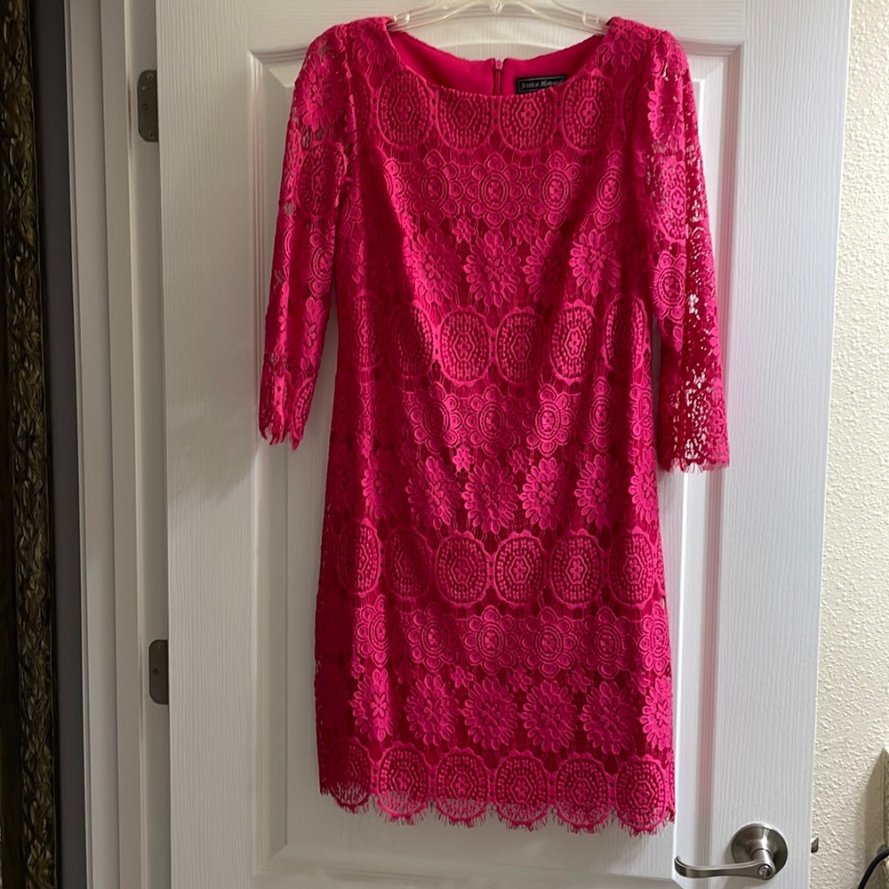 Pink soft lace dress from Dillards. Stretchy and soft. Shear lace 3/4 sleeves